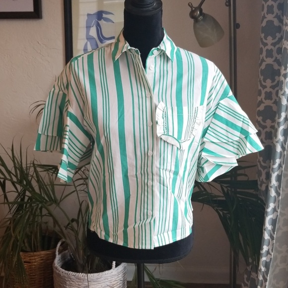 A New Day NWT Ruffle Stripe Blouse Sz XS - Picture 2 of 6